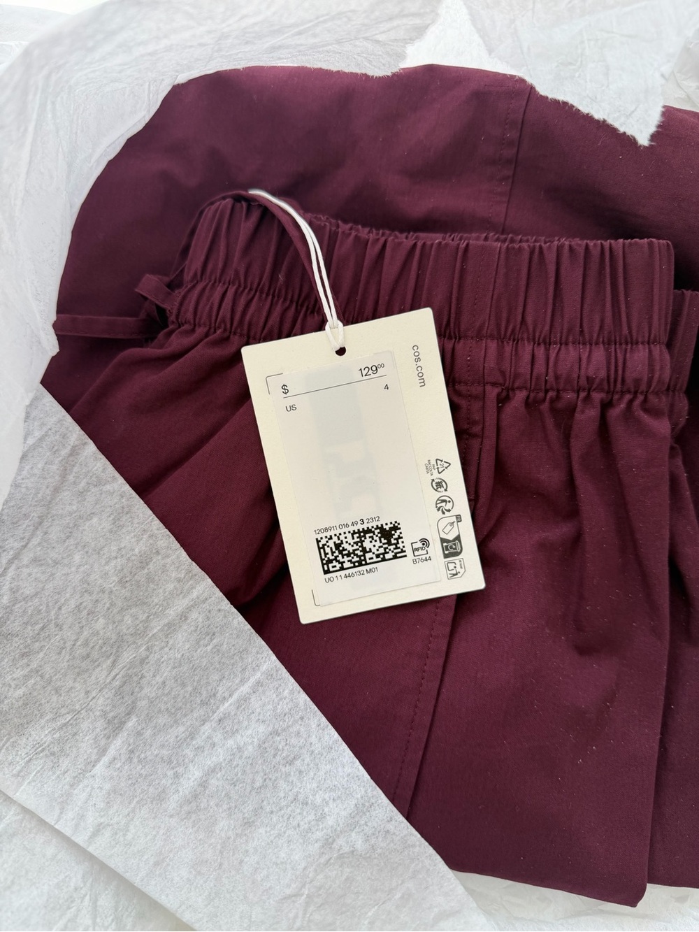 COS Elasticated Barrel Leg Pants in Dark Red